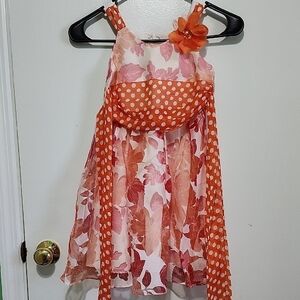 Bonnie Jean Orange Floral Dress with Polka Dots